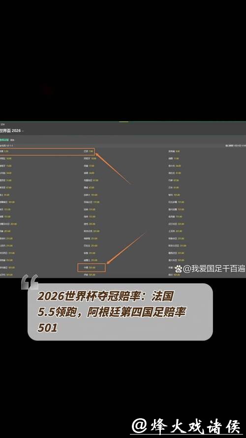 2026世界杯下注：世界杯冠军队的赔率分析